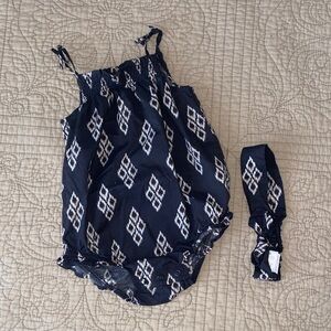 Carter's Navy Blue Patterned Romper with Headband